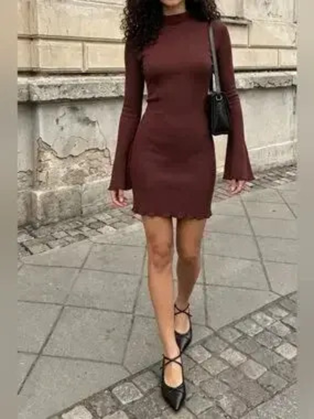 Mock Neck Ribbed Knit Bodycon Mini Dress - Picture 5 of 7